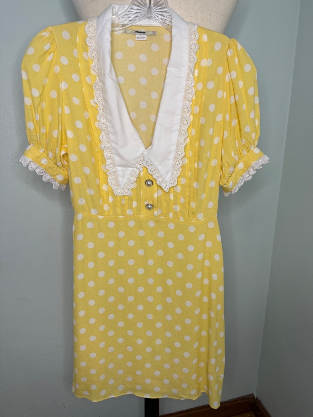 NWOT Kimchi Blue Urban Outfitters Yellow Polkadot Collared Dottie Mini Dress S - Picture 3 of 14